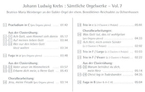 12771 Johann Ludwig KREBS - Sämtliche Orgelwerke Vol. 7