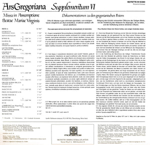 50360 Ars Gregoriana - Supplementum VI - Missa in Festo Assumptionis B.M.V. (LP)